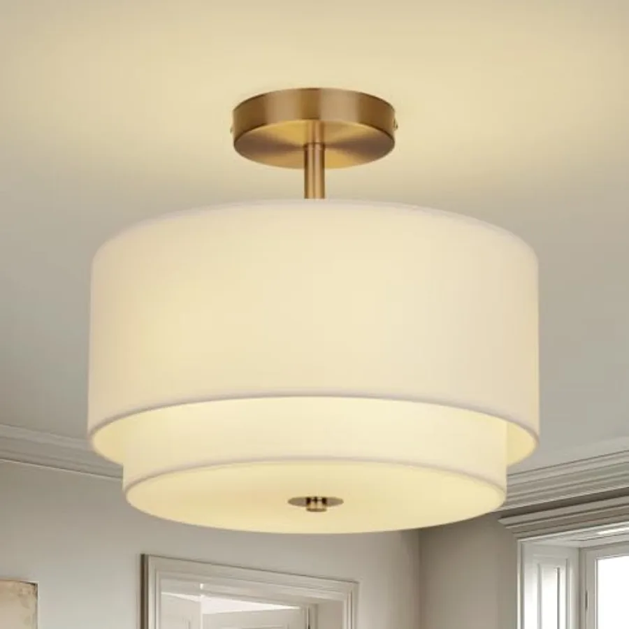 

Gold Light Fixtures Ceiling Mount12.6'' Semi Flush Mount Ceiling Light Fixtures Nursery Light Fixture with 2-Layer Shade Modern