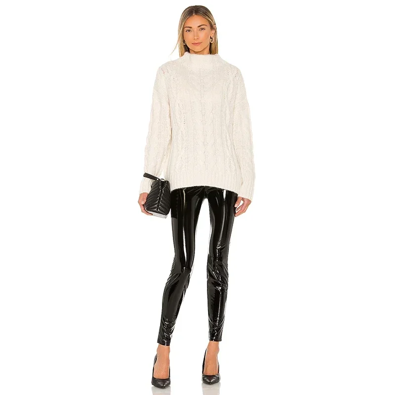 

Faux Latex Black Shiny Ankle Pants Elastic Waist Slim Fit Stretch Pants Women Street Fashion110