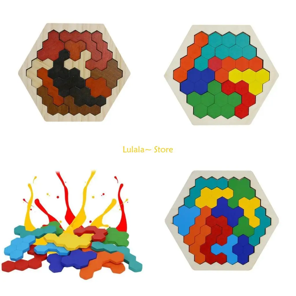 

Y4QA Hexagon Tangram Puzzle for Children Teasers Family Challenging Game for Adults Logics IQ Training