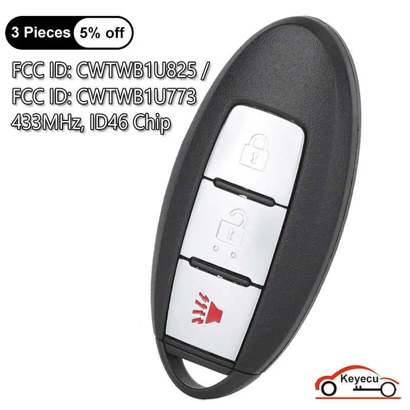 KEYECU 3 Buttons 433MHz ID46 Chip for Nissan Patrol Juke Cube Micra Armada Auto Smart Remote Key Fob FCC# CWTWB1U825, CWTWB1U773