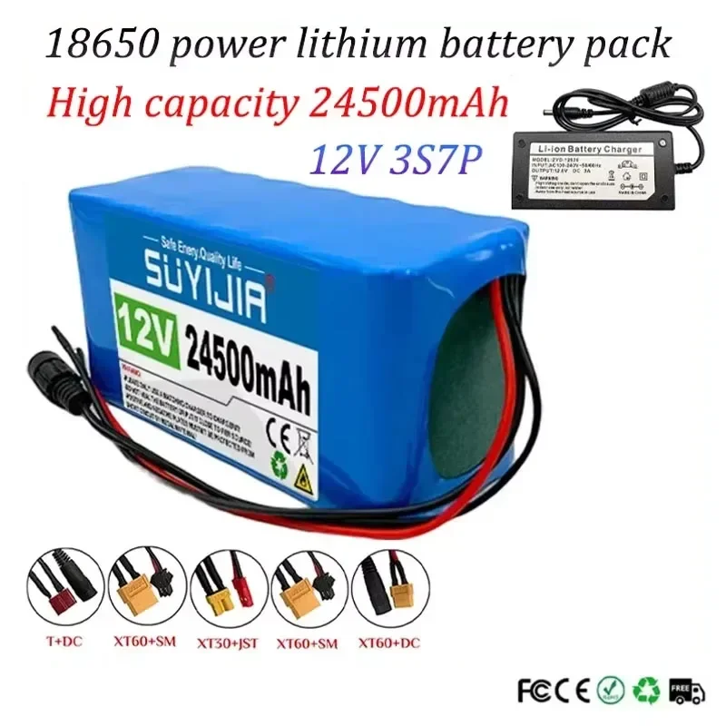 

12V 24500mAh 3S7P Rechargeable Lithium Battery Pack 18650 Suitable for Electric Bicycles and Electric Scooters with Built-in BMS