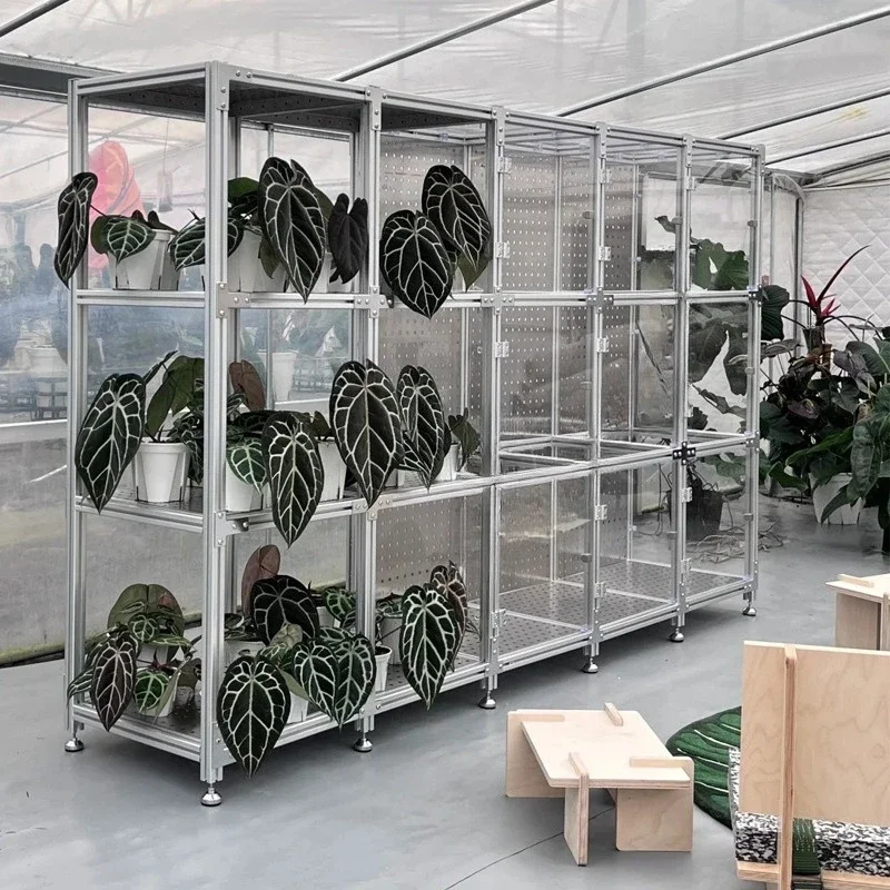 Simple modern flower shop potted plants display case aluminum profile flower stand stainless steel plate multi-layer