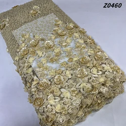 African Nigerian Tulle Lace Fabric,High Quality，Sequins EmbroideryBeaded, French GuipureWedding Party Dress, 5Yards, 2025