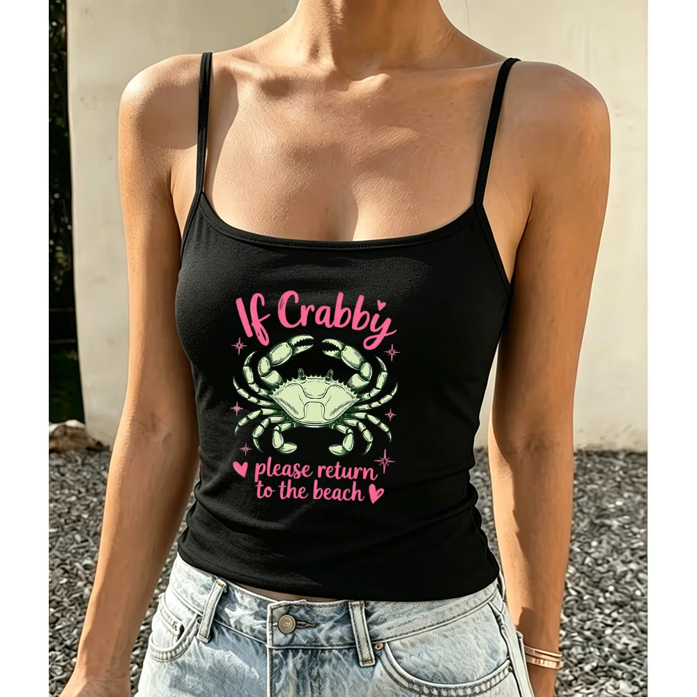 Crab Seafood Camisole Women Funny Marine Life Tank Tops Mediterranean Surfing Daily Grocery Market Shopping Run Garments