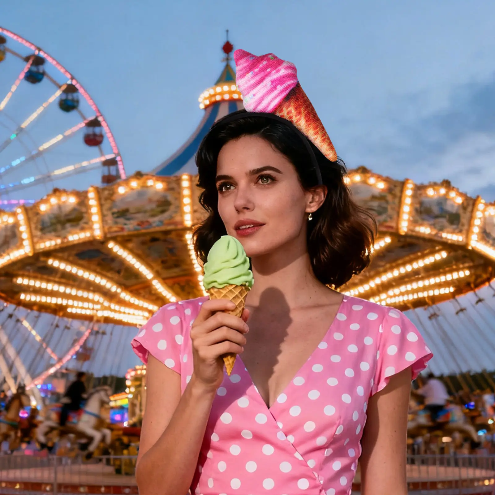 

2Pcs Ice Cream Headband Unique Nonslip Fun Headband for Women Long Short Curly Straight Hair Face Washing Holiday Cosplay