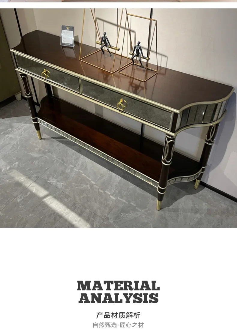 For American Light Luxury Dining Side Cabinet Shelf Integrated Wall Foyer Cabinet Living Room Modern Mirror Door Storage Unit