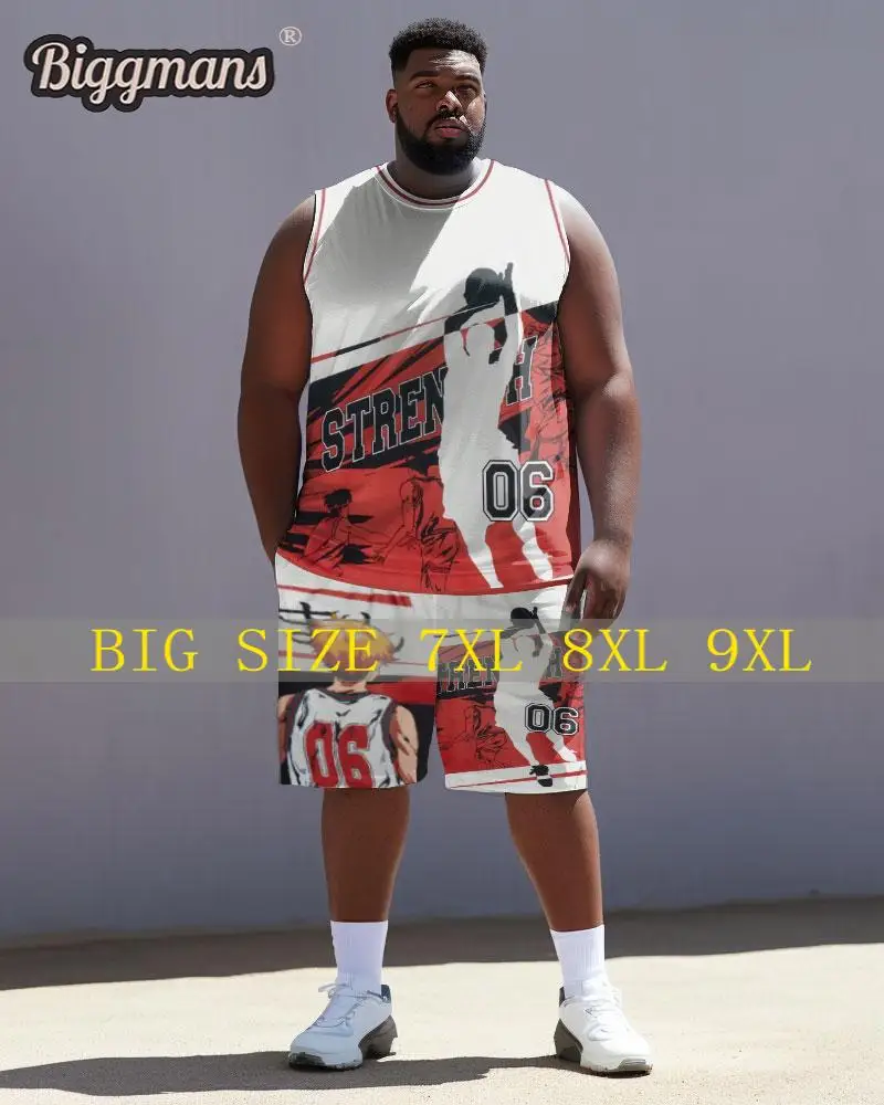 

Biggmans Fashion L-9Xl Vest Plus Size Set for Summer Sports Clothing Oversize Basketball Suit Block Print Shorts 7XL 8XL 9XL