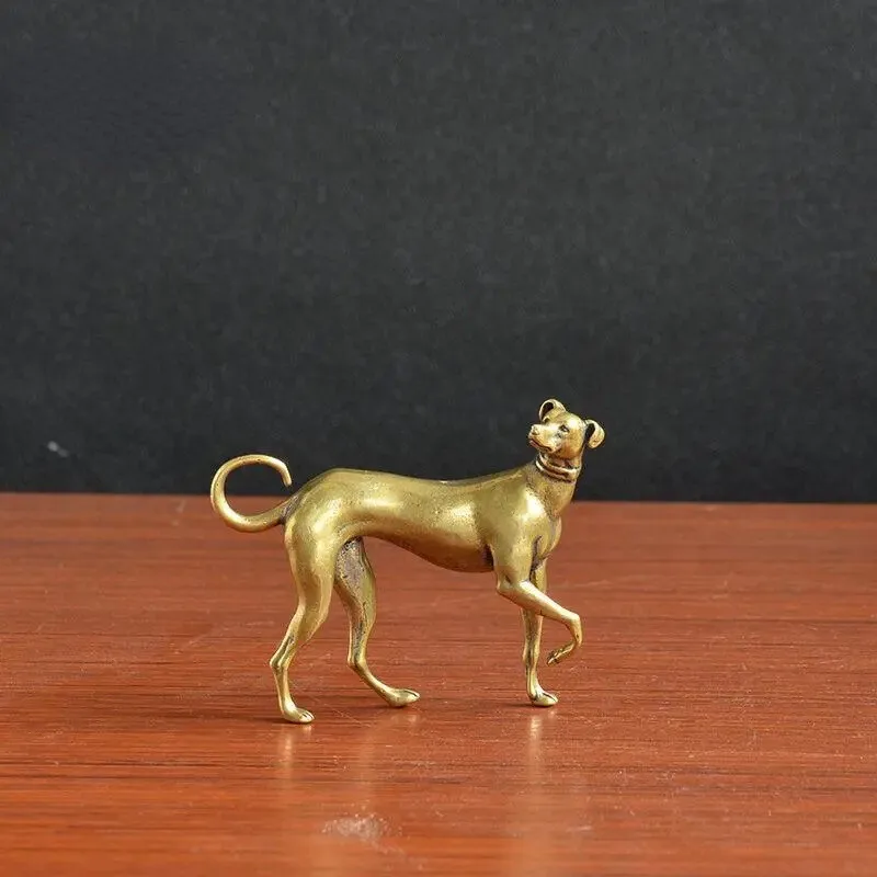 Retro Brass Standing Greyhound Sculpture Mini Dog Animal Figurine Tabletop Home Office Decoration Ornament