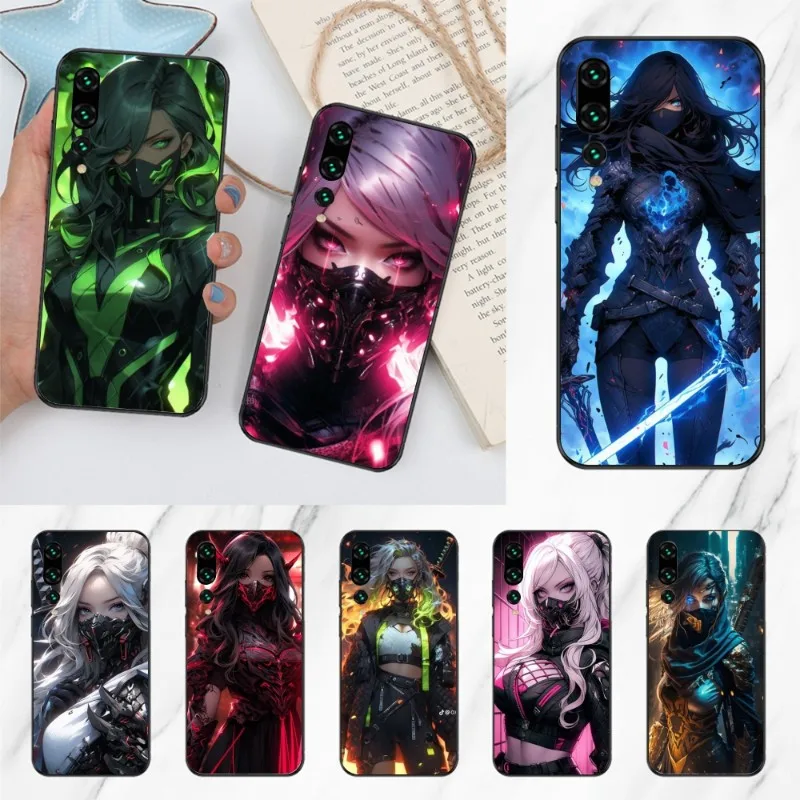 Worrier Girl Mobile Cell Phone Case for Huawei P50 P40 P30 Pro Lite P Smart 2021 2019 Magic 3 Black Soft Phone Cover Funda