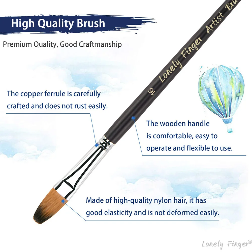 Long Handle Watercolor Paint Brushes Nylon Hair 9 Pcs for Watercolors, Acrylics, Gouache, Oil and Tempera