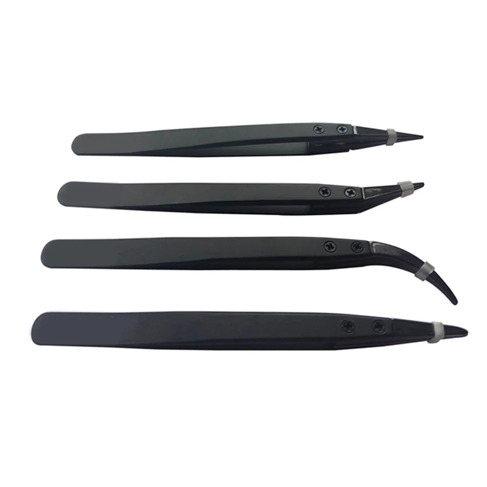 

4Pcs Antistatic Ceramic Tweezers Set High Heat Resistant Up to 3000f Precision Smd Tweezers Industrial Angle Bend Flat Tip
