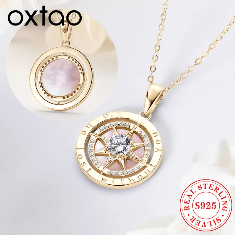 

OXTAO Ladies Compass Pendant Necklace 925 Sterling Silver Cubic Zirconia Luxury Jewelry Elegant Accesse Stylish Party Necklaces