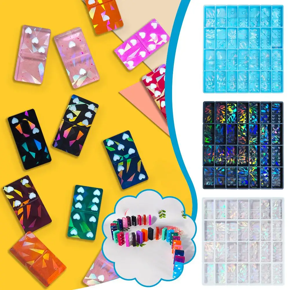 Clear Holographic Heart-shaped Domino Food Grade Silicone Mold DIY Holographic Laser Domino Wear Resistant And Easy To Clean