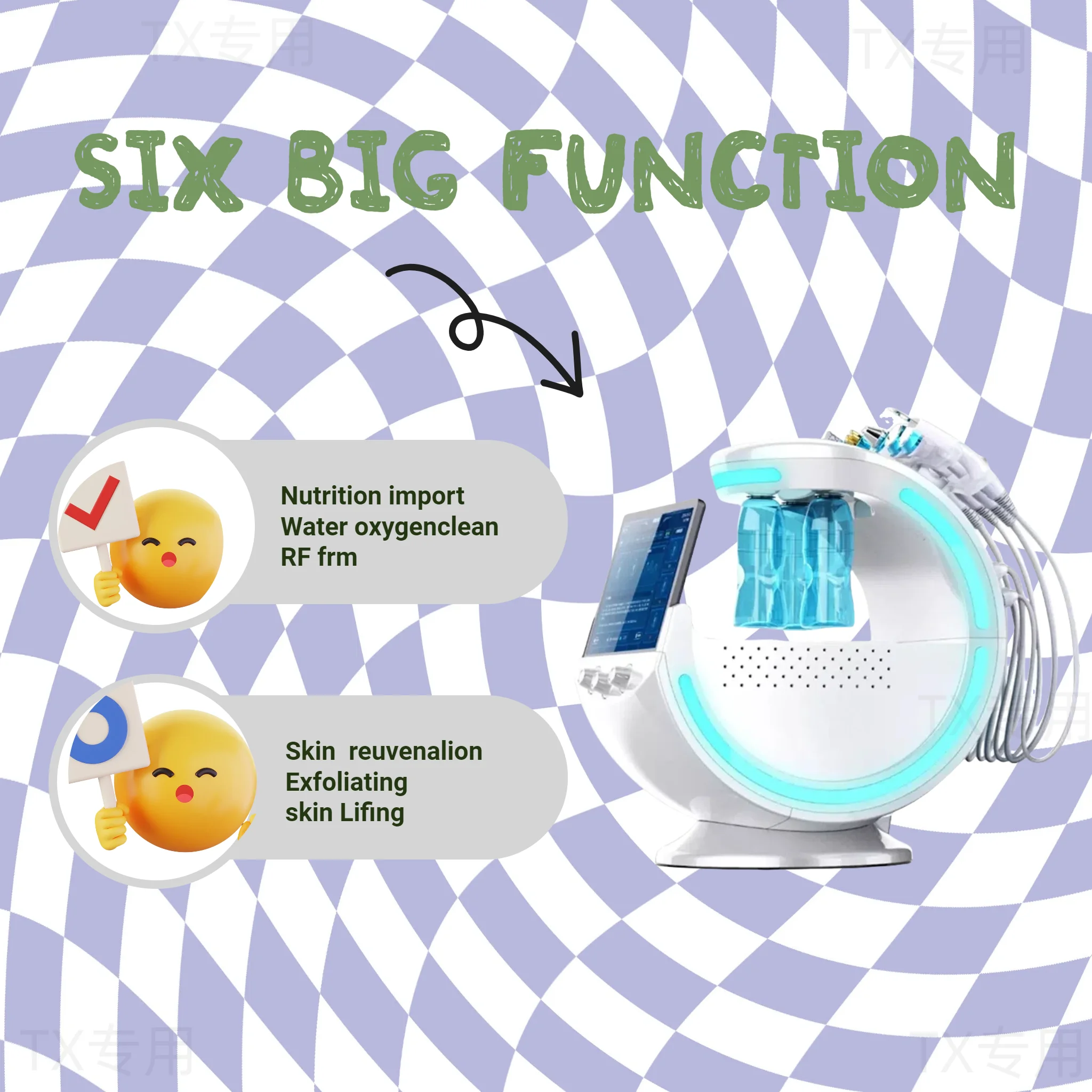

New 7 In 1 Smart Facial Cleansing Skin Analyze Deep Pore Vacuum Hydra Lift Anti-aging Beauty Machine Ice Blue.