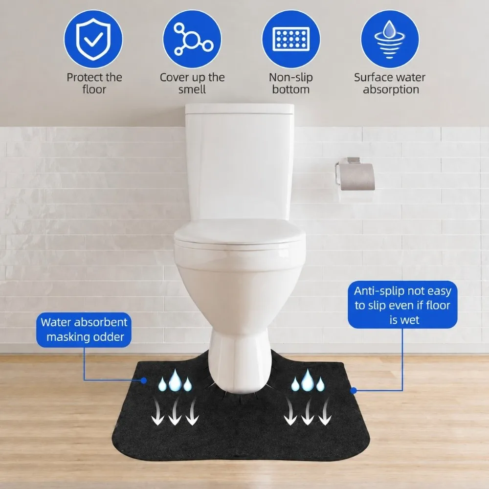 4 Pack U Shaped Toilet Mat Adjustable Inner Ring Super Absorbent Bathroom Mat Low-Profile Black Non-Slip Stability Toilet Rug