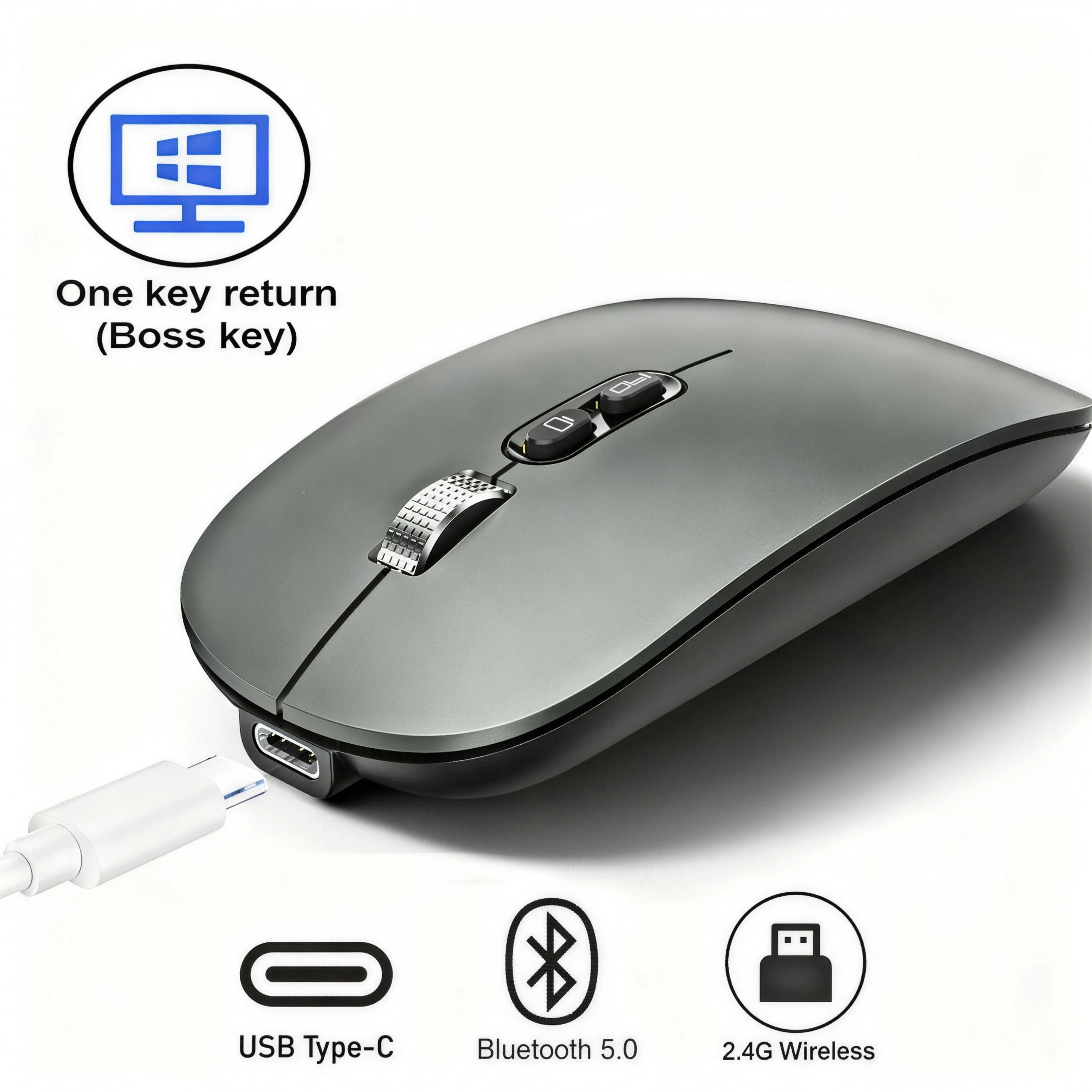 Dual Mode Bluetooth 2.4G Wireless Mouse One-Click Desktop Function Type-C Rechargeable Silent Backlight Mice for Laptop PC New