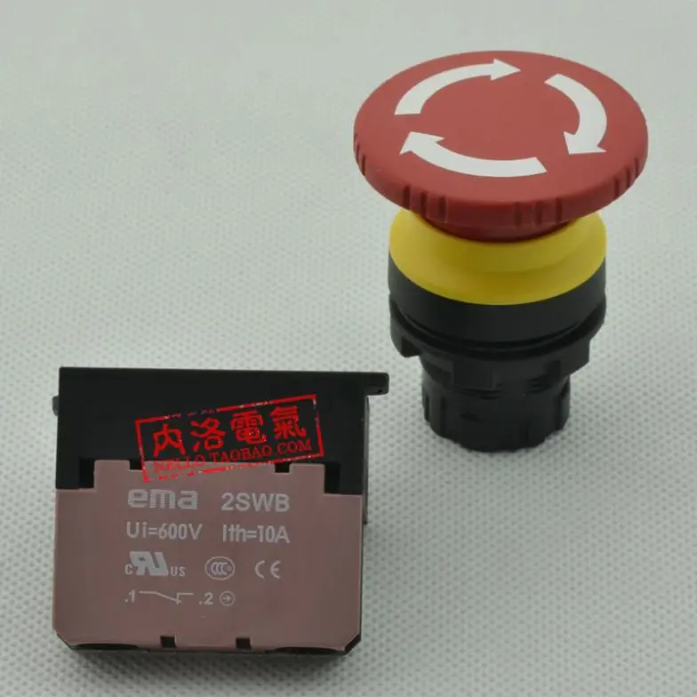 [ SA ]Imports EMA emergency stop button switch 22mm rotary reset E2R1R1B 1 NC contact--10PCS/LOT