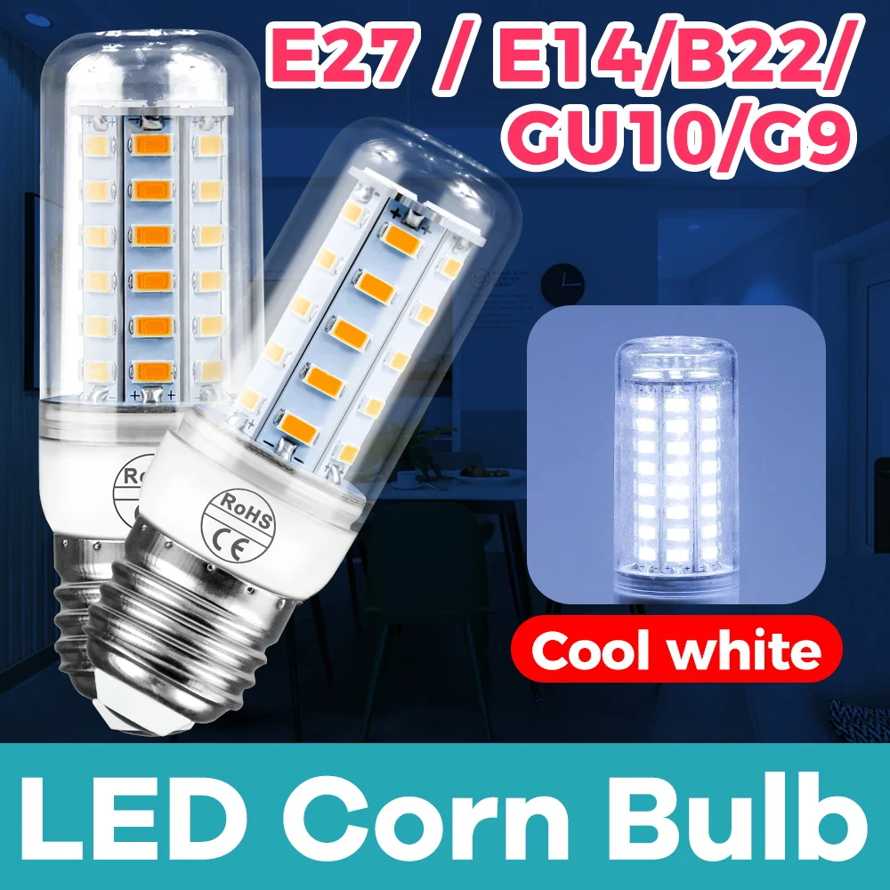 

Mini G9 LED Light Bulbs 24 36 48 56 69 72 LEDs E27 220V LED Corn Light E14 2835SMD B22 Ceramic Lamp For Home Chandelier GU10
