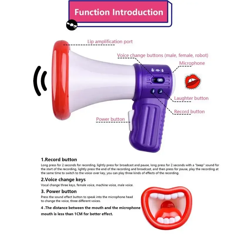 Megafone portátil com alto-falante para menino e menina, brinquedo engraçado e complicado, portátil, microfone, para crianças pequenas