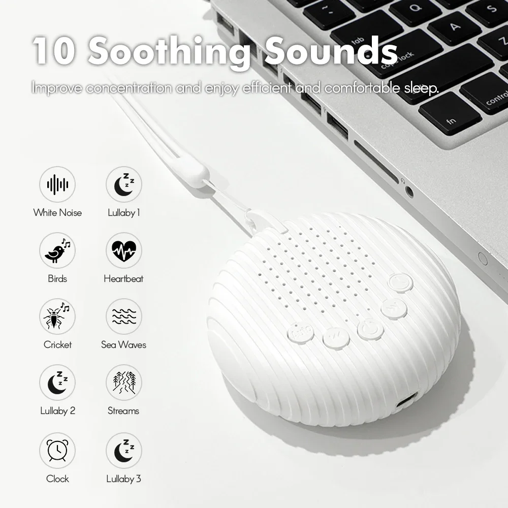 

White Noise Sound Machine Portable Baby Sleep Machine 10 Soothing Sounds Volume Adjustable Built-in Rechargeable Battery USB
