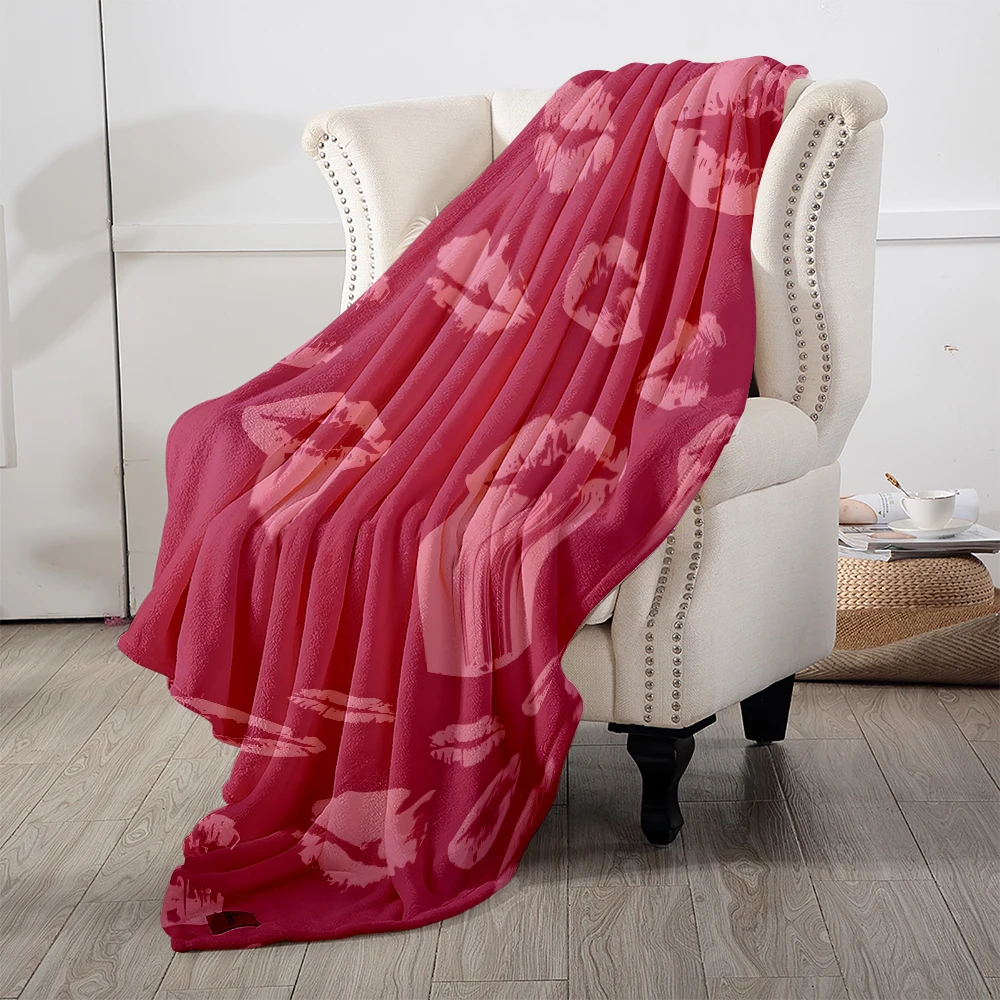 Dark Pink Lipstick Kisses Lightweight Flannel Blanket Breathable Cozy Throw Blanket for Spring Summer Sofa Bed Air Conditioning