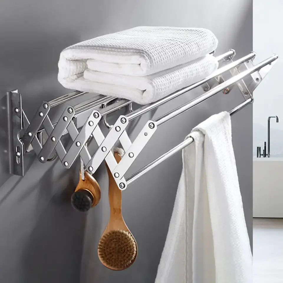 

Wall-mounted Drying Rack Multifunctional and Space-saving Foldable Laundry Drying Rack Expandable Retractable Bathroom Rack