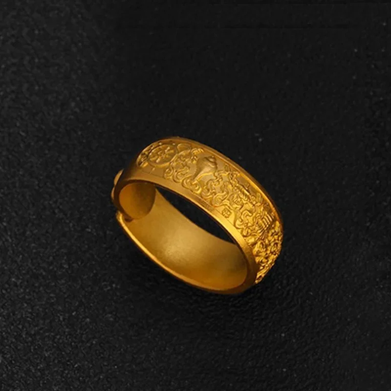 

Plated 100% Real Gold 24k 999 Method Handmade Auspicious Eight Treasures Ring Jewelry Universal for Men and Women Pure 18K Gold