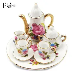 8Pcs 1:12 Dollhouse Miniature Dining Ware Porcelain Tea Set Dish Cup Plate