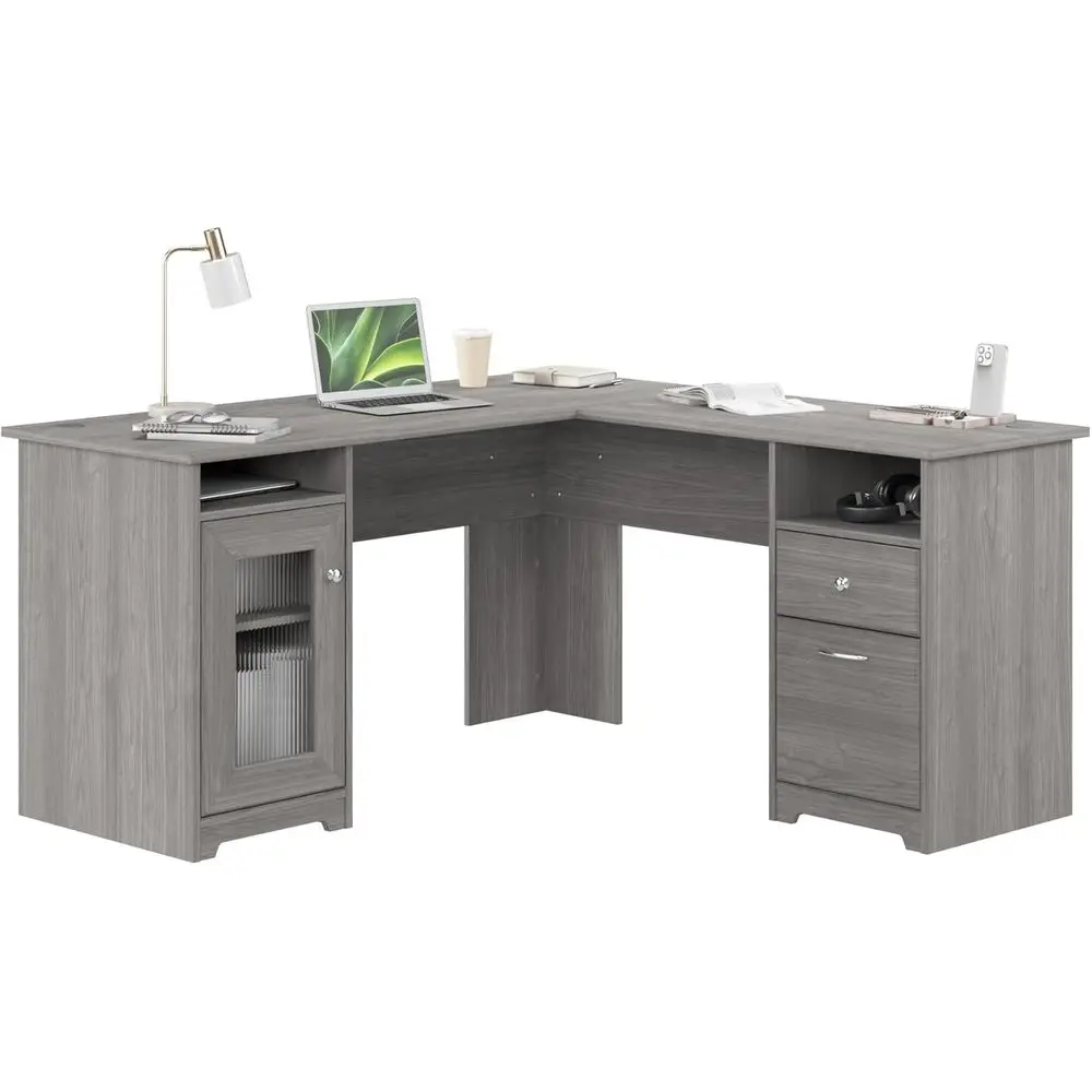 

60 L-Shaped Computer Desk with Storage in Urban Gray for Home or Office Workspace
