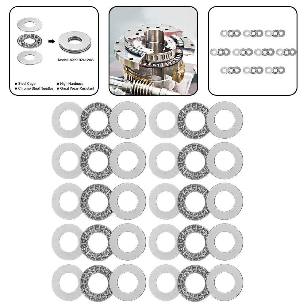 10pcs AXK1024 Thrust Needle Roller Bearings 10mmx24mmx2mm With AS1024 Washers