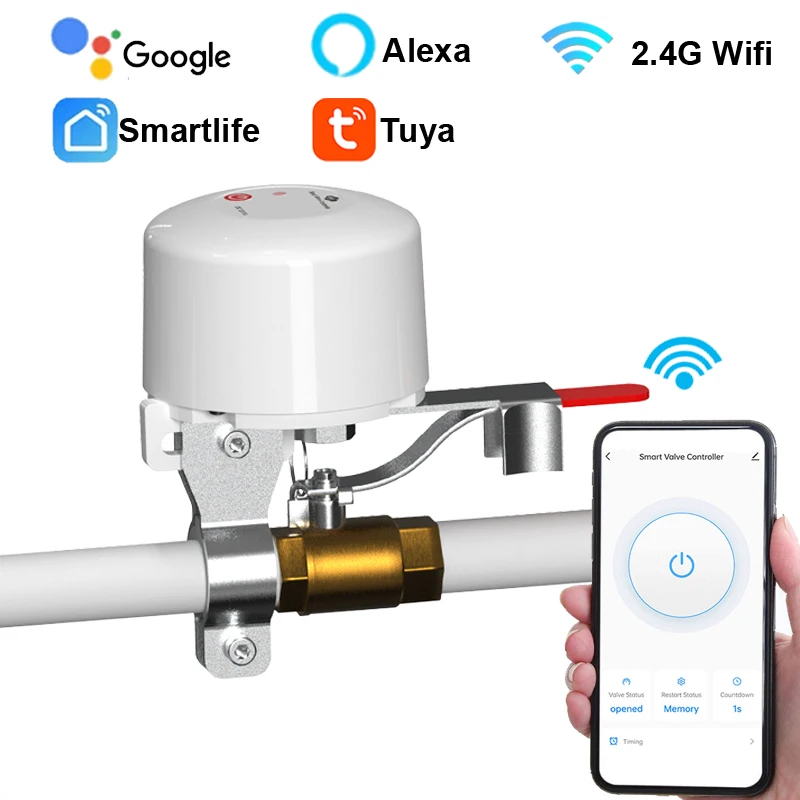 Tuya Smart WiFi Water Gas Valve ON/OFF Auto Control Timer DN15 DN20 Pipe Valve Support Alexa Google Assistant Remote Controller