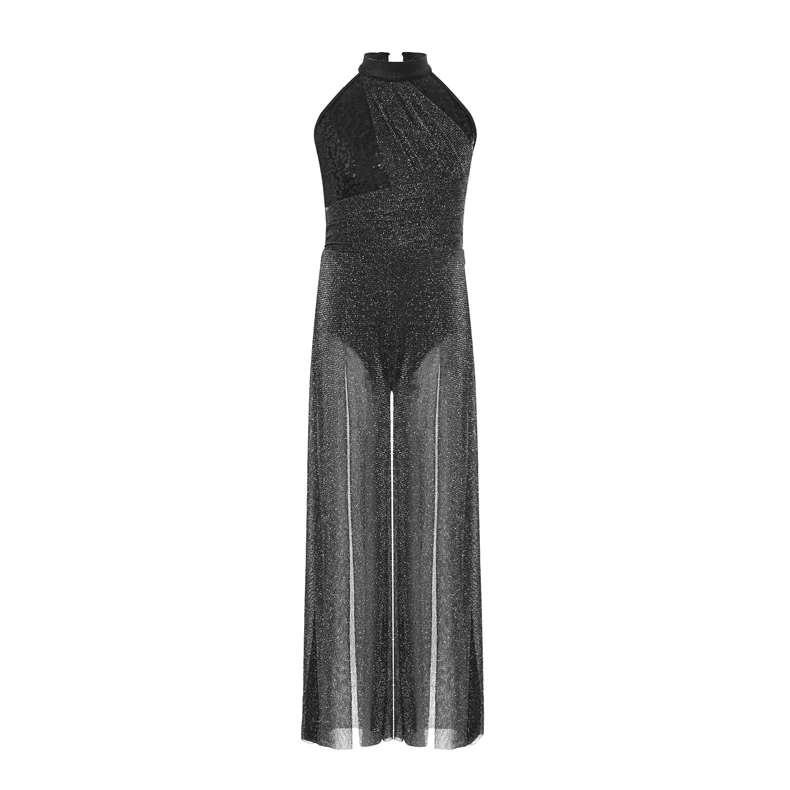 Mädchen Gymnastik- und Ballett-Einteiler Glänzender Pailletten-Jumpsuit für Moderne Zeitgenössische Lyrische Tanz-Performance Kostüme Tanzbekleidung – Detail 6