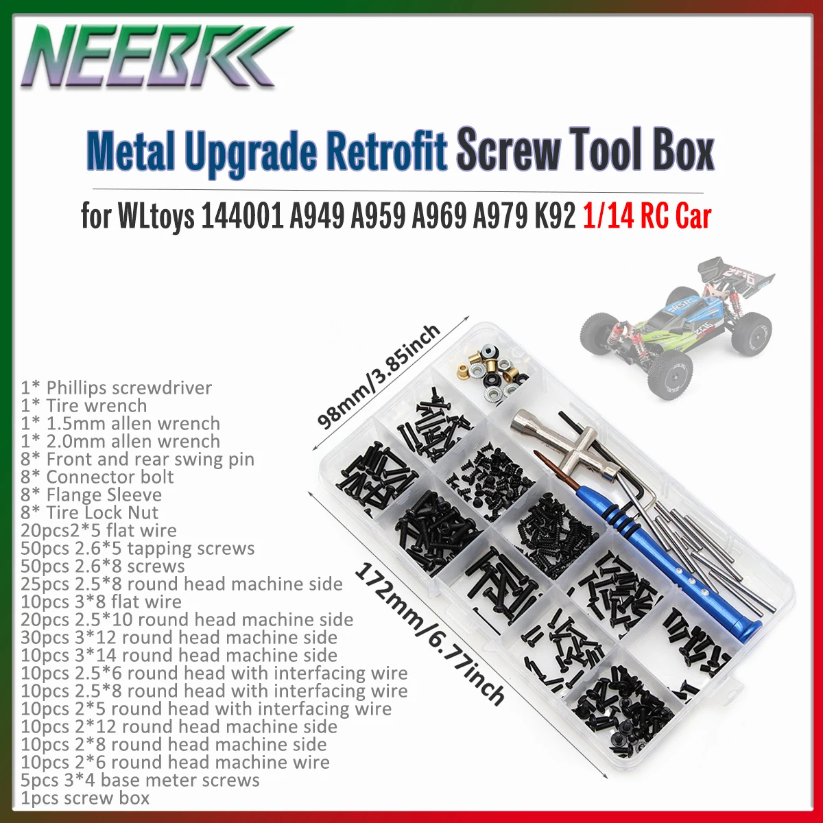 Metall-Upgrade-Nachrüst-Schraubensatz M2 M2.5 M3 für WLtoys 144001 A949 A959 A969 A979 K92 1/14 RC Auto Zubehör