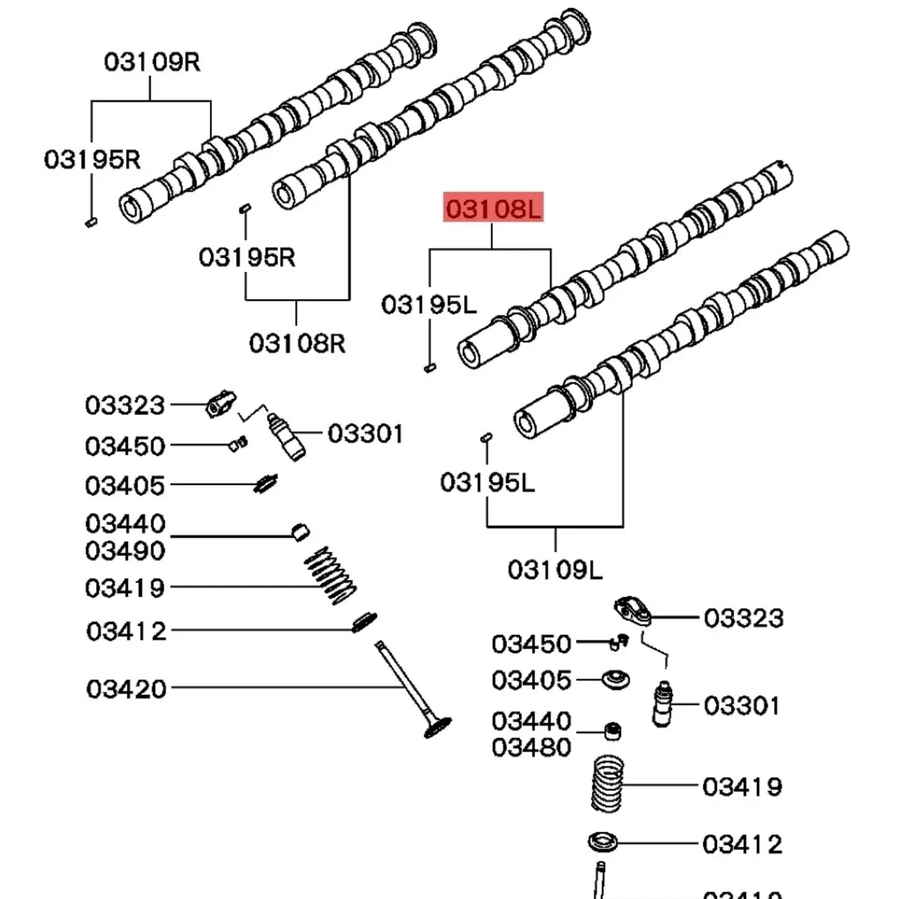 Linker inlaatnokkenas voor Mitsubishi Pajero Montero MD193818