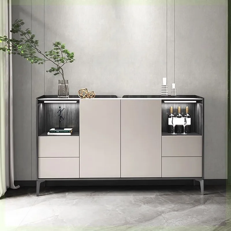 

Italian modern light luxury rock slab dining side cabinet, wine cabinet integrated