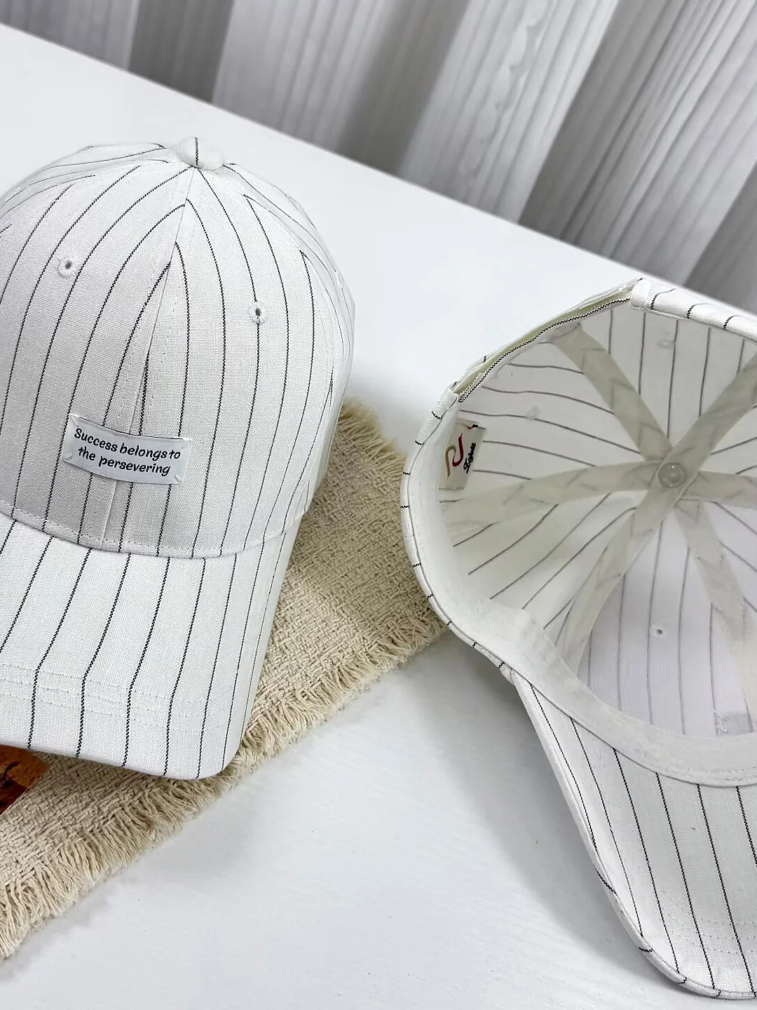 korean-style-simple-striped-baseball-cap-spring-summer-thin-hard-top-skull-adjustment-ladies-cap-magic-tape-buckle-casual-hat