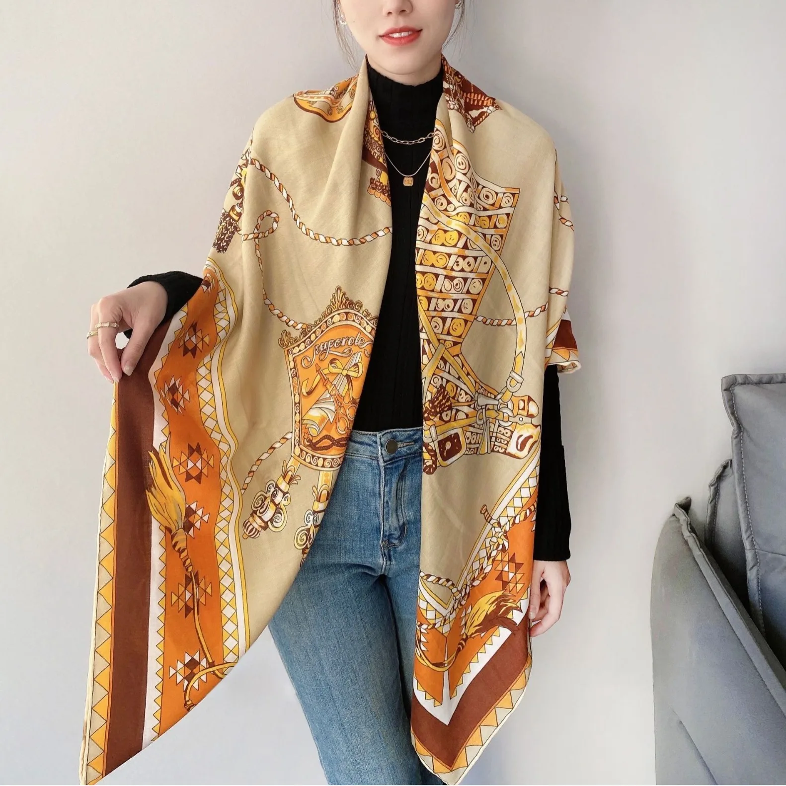 Winter Large Scarf Designer Luxury Brand Giant hems Cashmere Scarves Wraps Women Warm Cashmere 130 Cosmographia Universalis