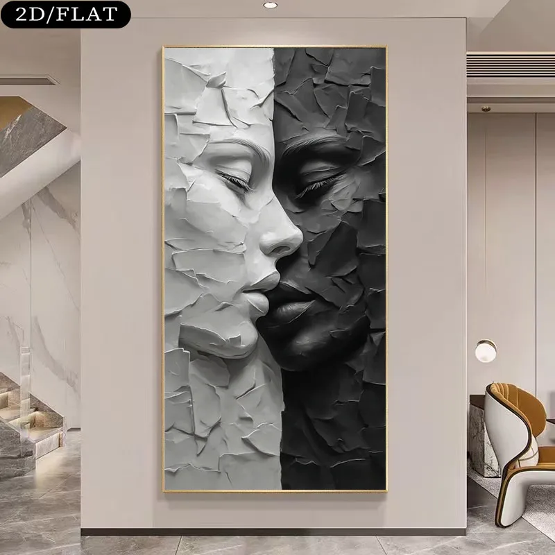 

2D Flat Large Modern Abstract Face Canvas Wall Art - Frameless Minimalist Face Art Prints for Living Room & Office Decortions