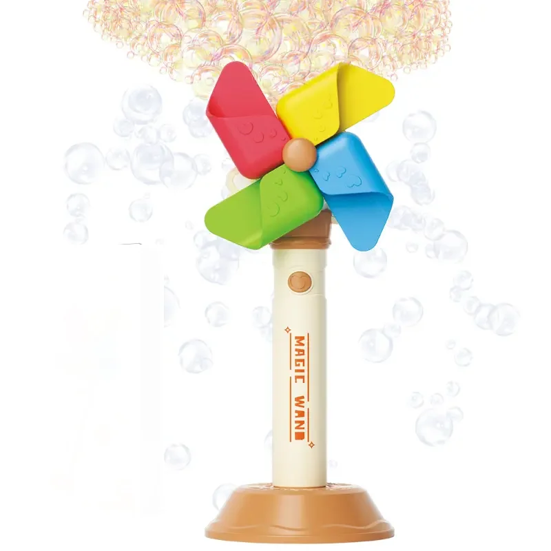 Brinquedo automático da máquina do sopro da varinha da bolha mágica com cor do moinho de vento led luz elétrica rotação música para o presente da festa do jardim ao ar livre do miúdo