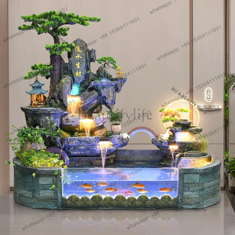 FG Large Indoor/Outdoor Rockery Water Fountain – Cascading Waterfall Feature Integrated LED Lights Garden Patio & Home Decor JT4