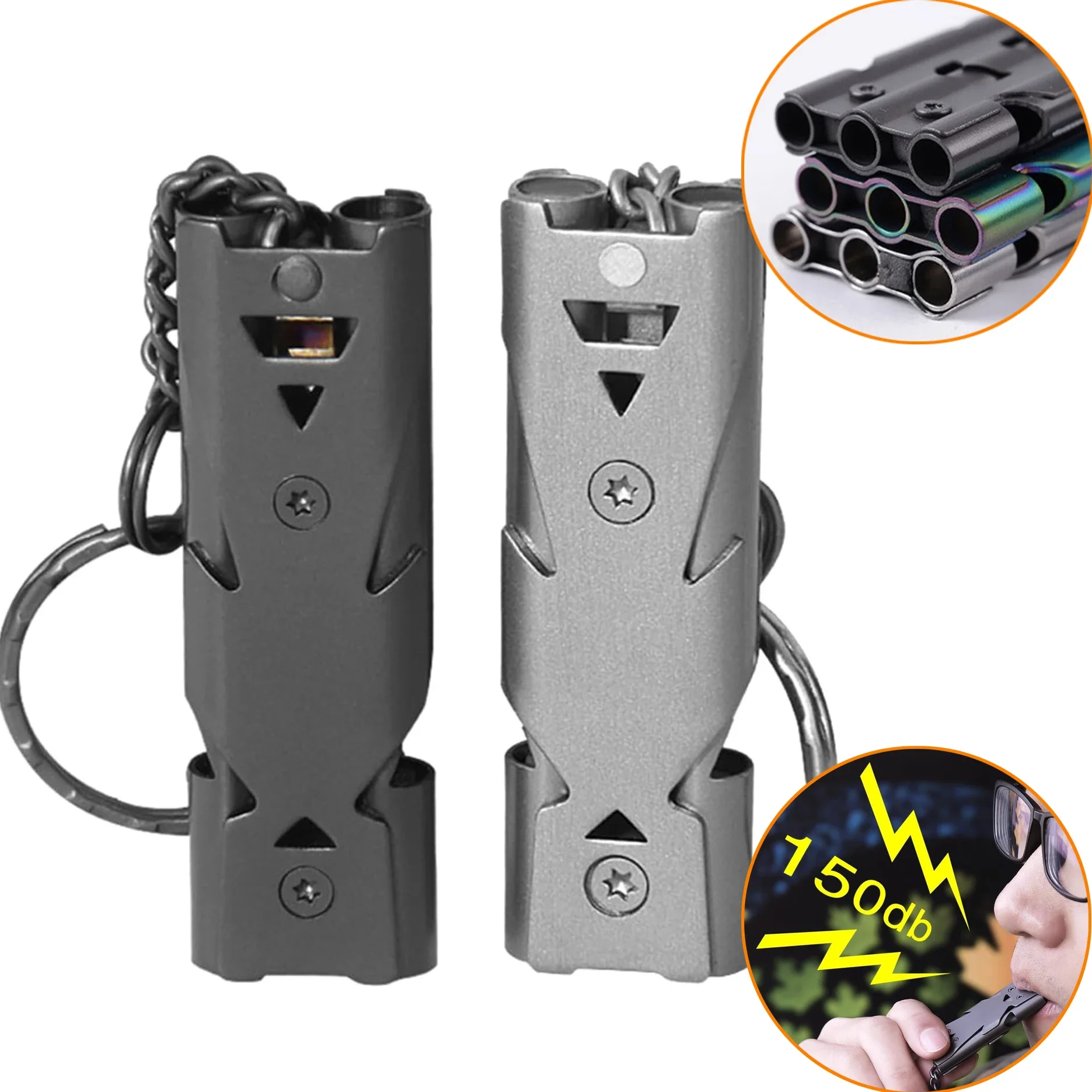 

1/2Pcs Outdoor EDC Survival Whistle High Decibel Double/Three Pipe Whistles Stainless Steel Alloy Keychain Emergency Multi Tool