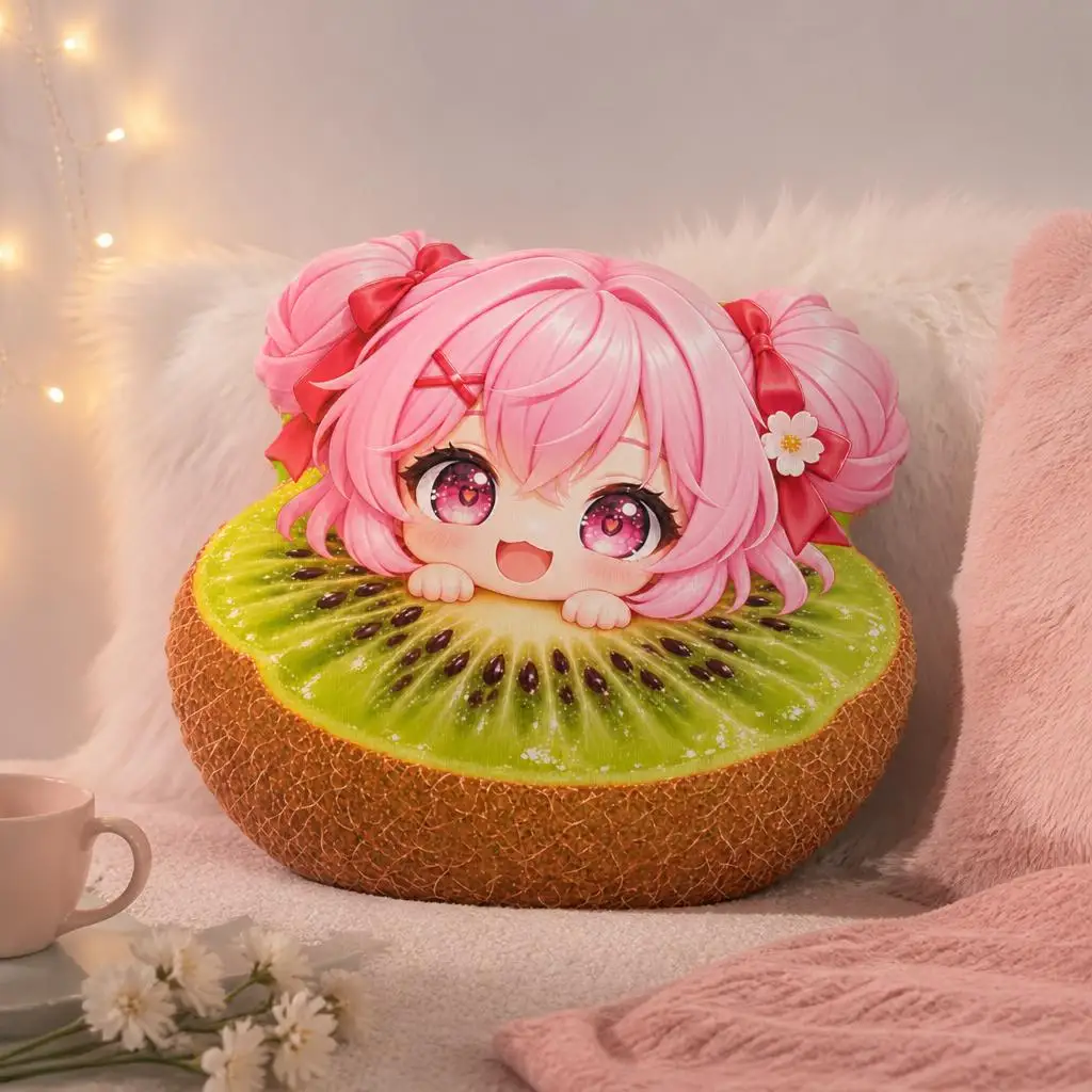 DDLC Natsuki Kiwi Fruit Slice Shaped Pillow Anime Girl Cushion Stuffed Throw Pillow for Sofa Bedroom Cute Home Decor Gift