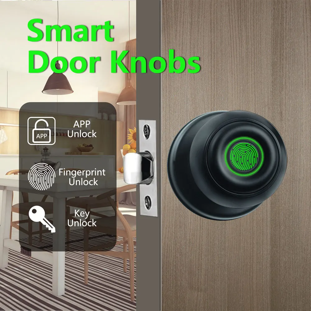 Tuya Bluetooth Smart Door Lock Biometric Electronic Fingerprint Lock Knob Keyless Entry APP Key Fingerprint Unlock