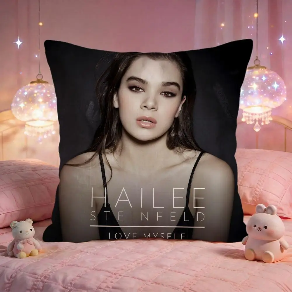 h-Hailee Steinfeld Cushion Cover Premium Comfort Reversible Pillow Cove -Two in One Design for Any Room & Car Interior