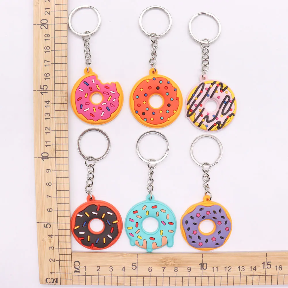 1PCS PVC Keychain Key Rings Cute Dessert Donut Cake Pattern Key Holders Fit Adult Car Keys Kids Trinkets Gift