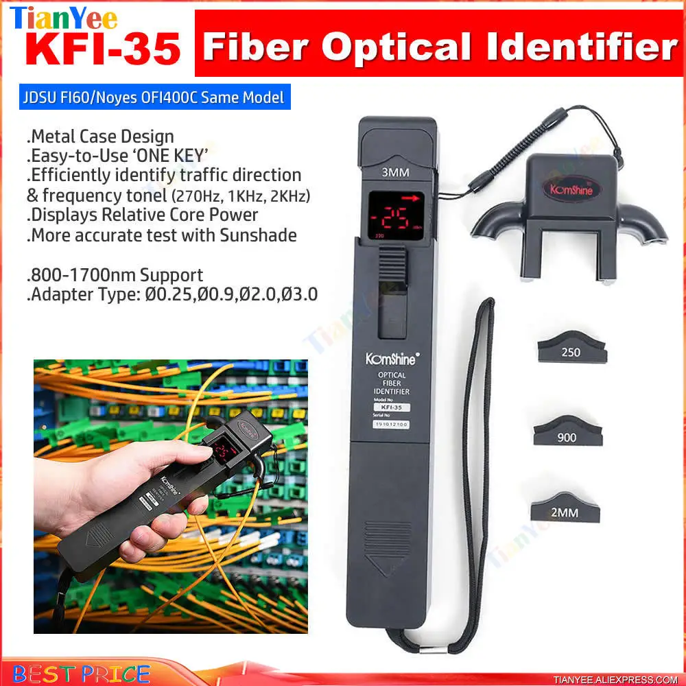 

KomShine KFI-35 Optical Fiber Identifier Equal to FI60 OFI400C for 250um 900um 2mm 3mm Optical 270Hz 1KHz 2KHz 1310nm 1550nm