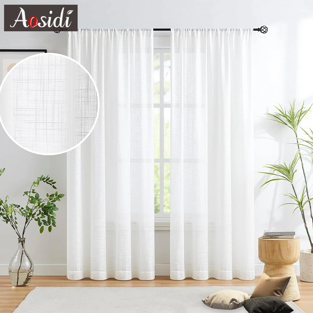 

Japanese White Linen Look Sheer Curtains for Living Room Bedroom Ready-made Tulle Curtains for Kitchen Rooms Window Cortinas