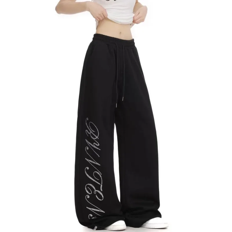 Calça feminina vintage com estampa de letras, cintura alta, americana, dança de rua, inverno, nova moda para mulheres
