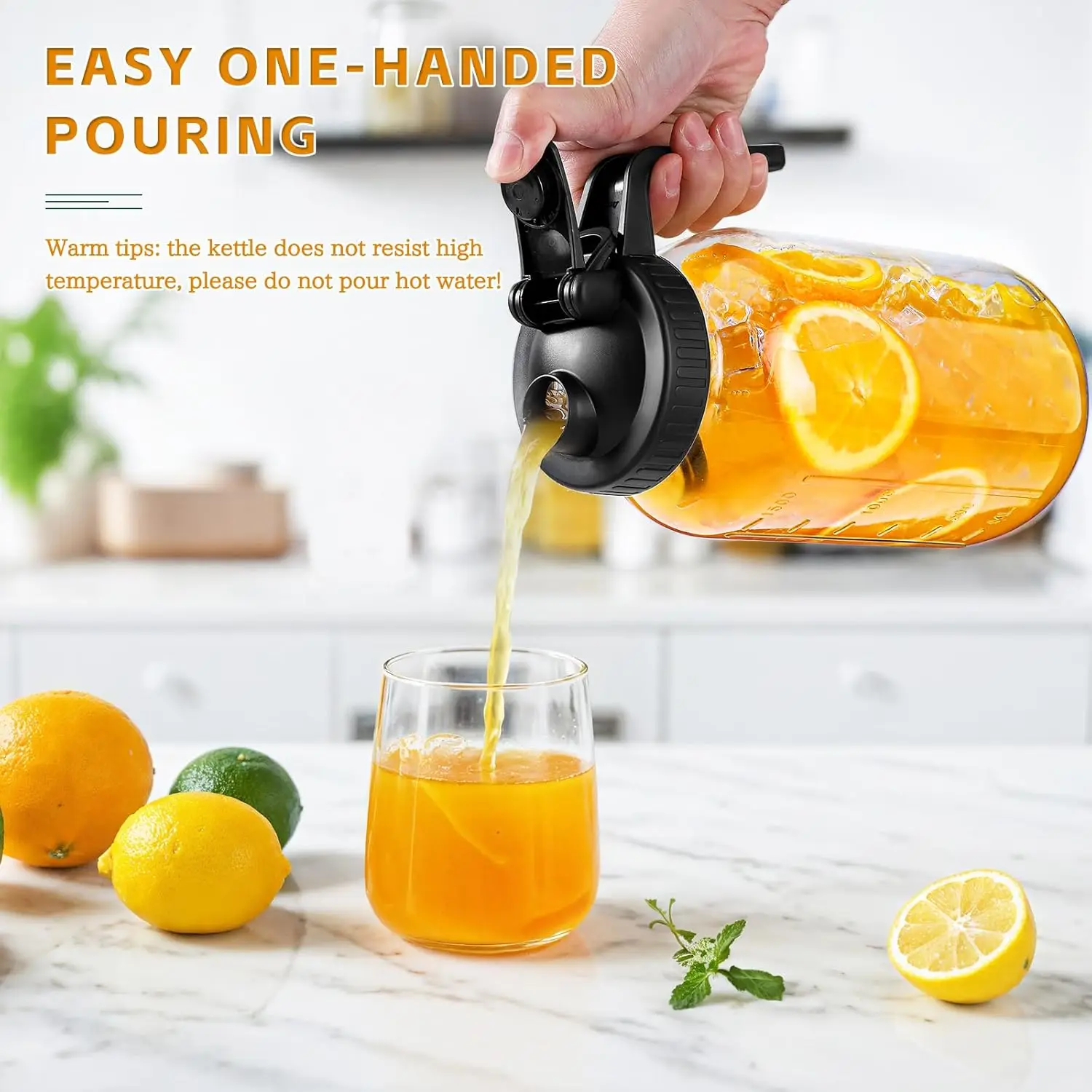 غلاية برطمان ميسون زجاجية مكونة من قطعتين سعة 64 أونصة مع غطاء ومقبض، غلاية شاي الشمس الخارجية، غلاية شاي ثلج للثلاجة، تستخدم للمكيا #5