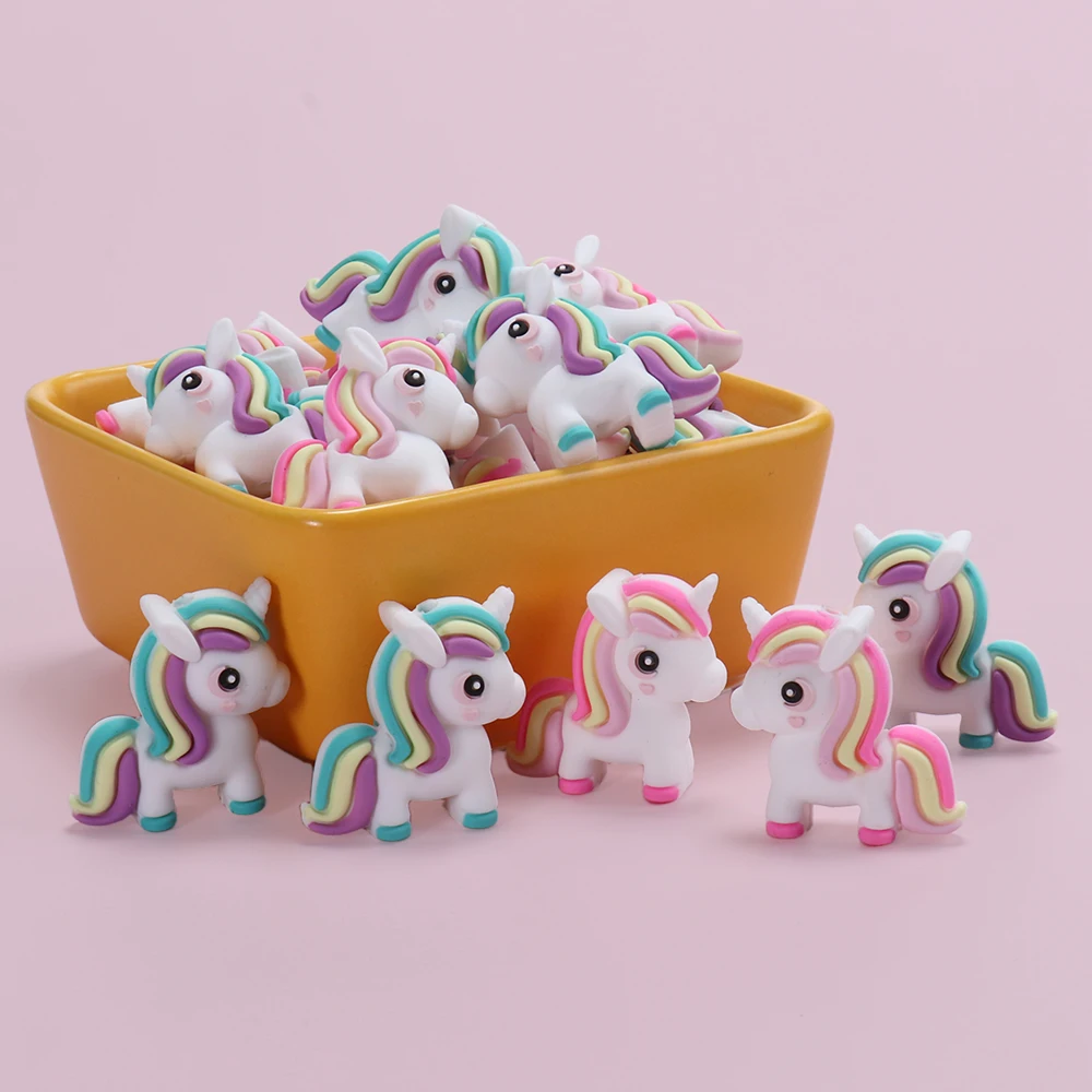 4pcs 3D Silicone Unicorn Loose Rubber Beads For Jewelry Making Beading Pen Decor Creative Keychain Lanyard Silicone Focal Beads